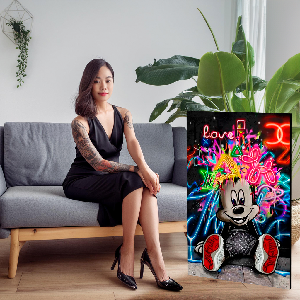 Mickey Mouse Gemälde Sofa Woman Black Lights
